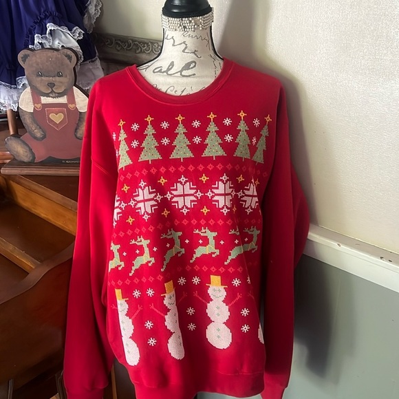 ❤️Women’s Christmas Tree Snowman Reindeer Cotton Sweatshirt L - Picture 1 of 5